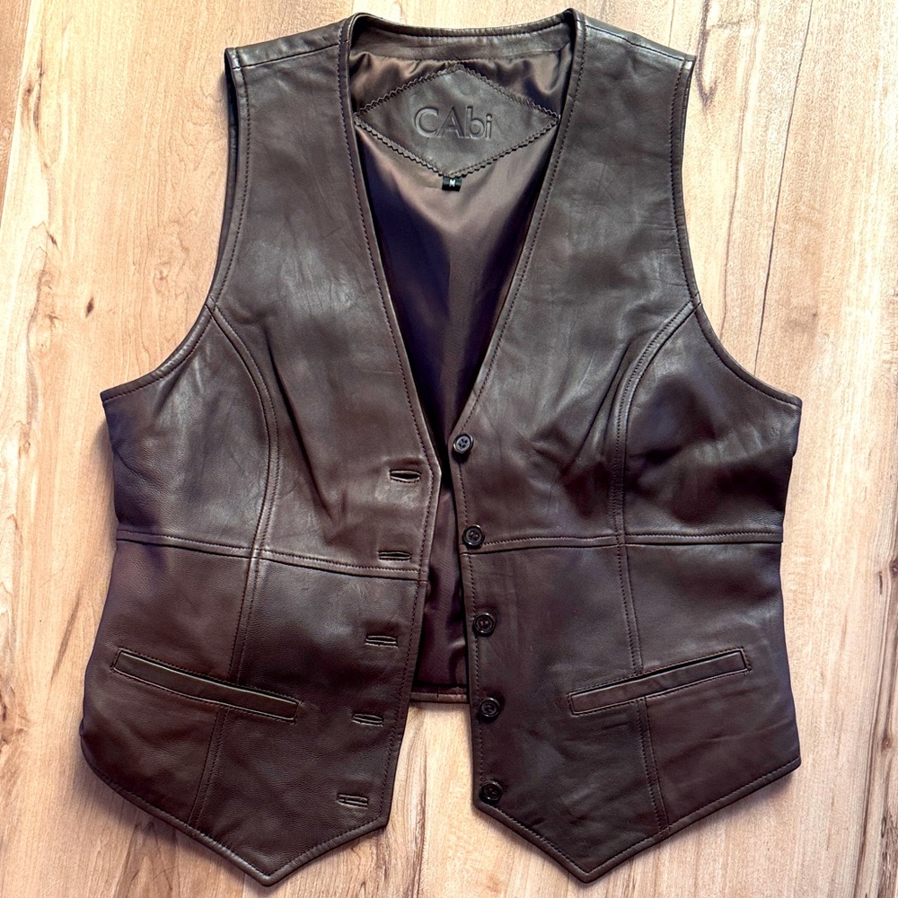 CAbi womens Dark Brown Leather Vest size Medium